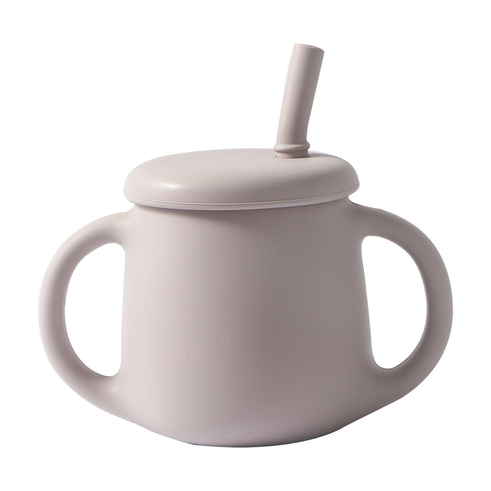 new food-grade silicone straw cup, kids' water bottle, baby training cup, drop-proof milk cup, feeding utensil