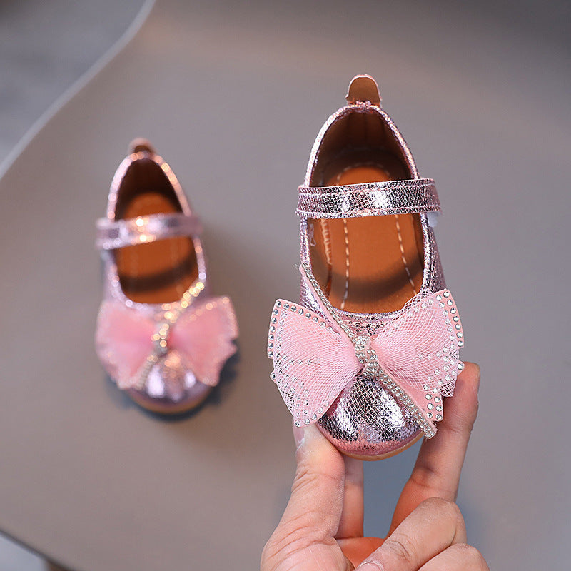 Girls' princess shoes, spring/autumn leather shoes for baby girls, new summer soft-soled children's shoes, kids' shoes with bow detail, single shoes