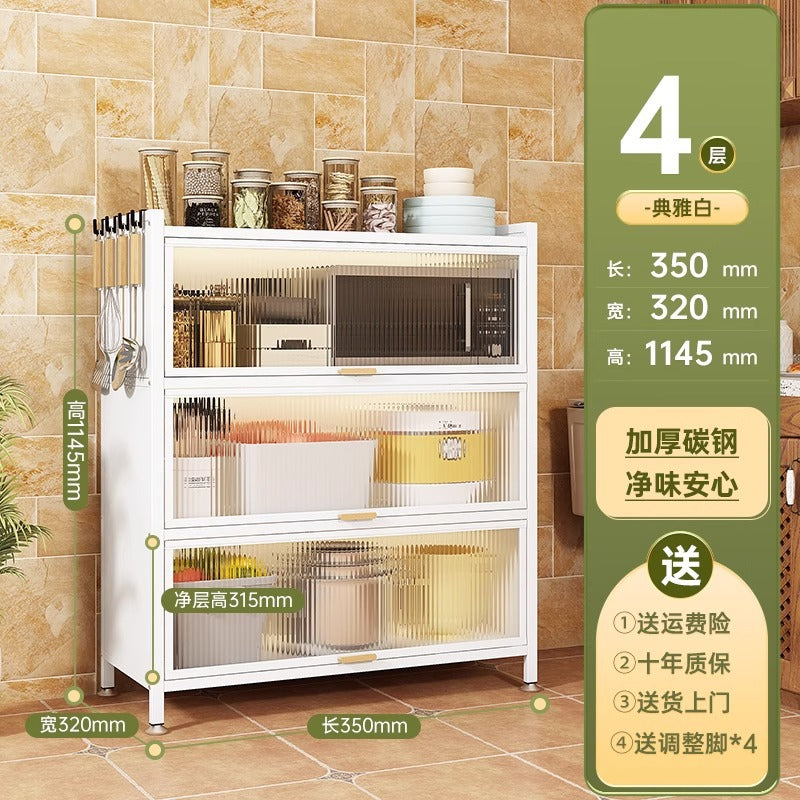 Kitchen thickened carbon steel storage rack floor-standing multi-layer dust-proof storage cabinet microwave oven with door multi-functional storage cabinet