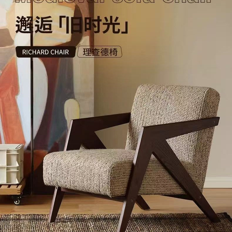 Solid wood sofa chair living room medieval style single chair for home balcony richard casual back chair