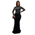 C7043 cross-border   independent station fashionfashion women's solid color hot diamond longdress new