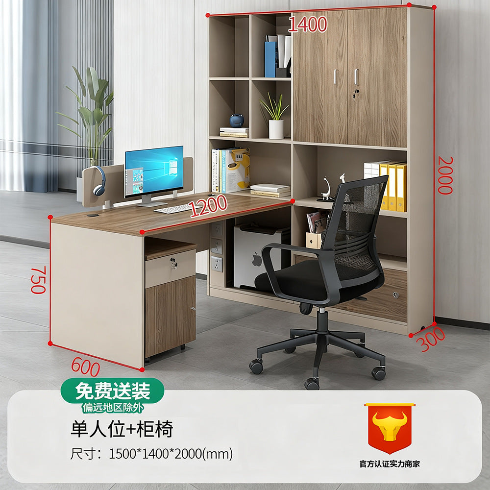Financial office desk set - executive office desk with high cabinet, two-seat facing configuration for accountants and managers