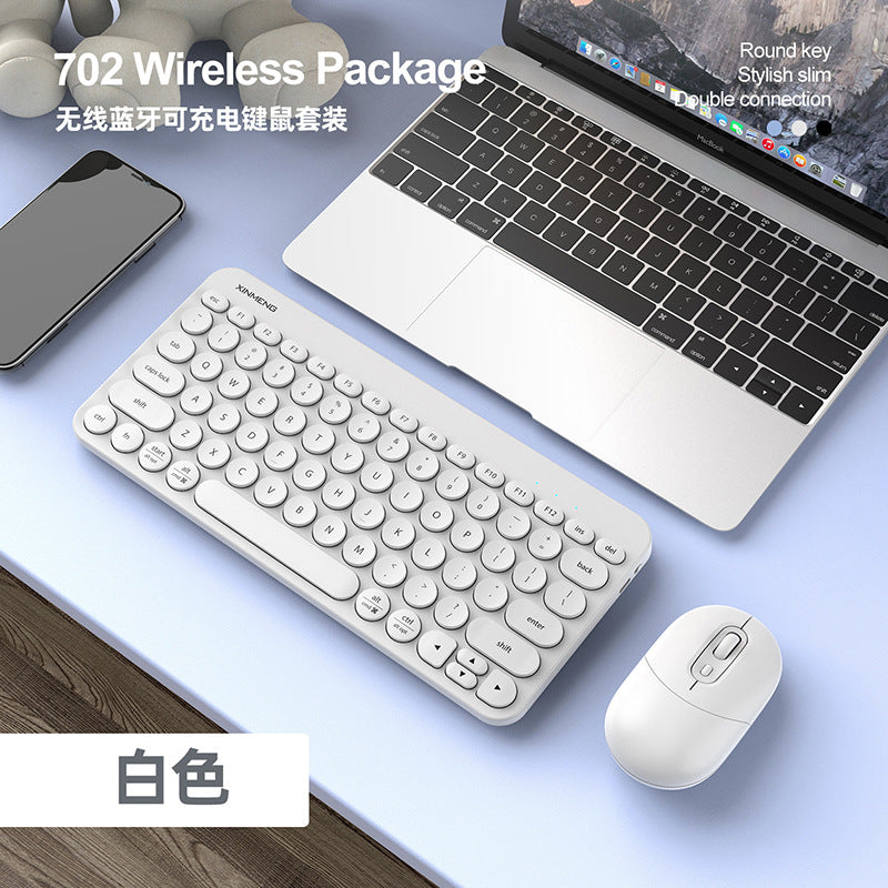Xinmeng rf702 wireless bluetooth keyboard and mouse combo - rechargeable punk round keycap keyboard for tablets and laptops