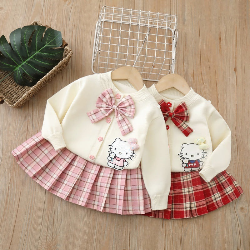 Girls' knitted sweater cardigan set - new autumn  collection: cute cartoon design for little girls