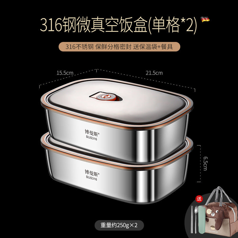 316 stainless steel micro-vacuum crisper lunch box large-capacity office worker bento box student portable lunch box set