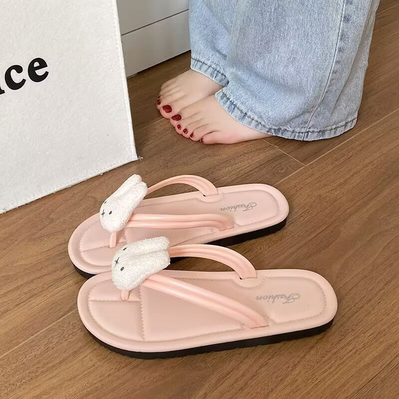 2026 new trendy bunny flip-flops: cute, non-slip, outdoor beach sandals for girls - wholesale