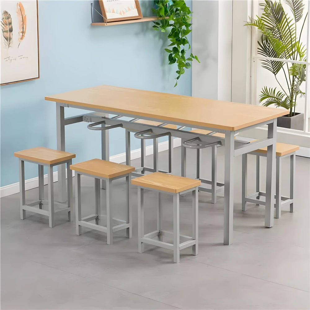 Stainless steel cafeteria table and chair 4-person 6-person hanging stool rectangular table school factory employee dining table separates combination