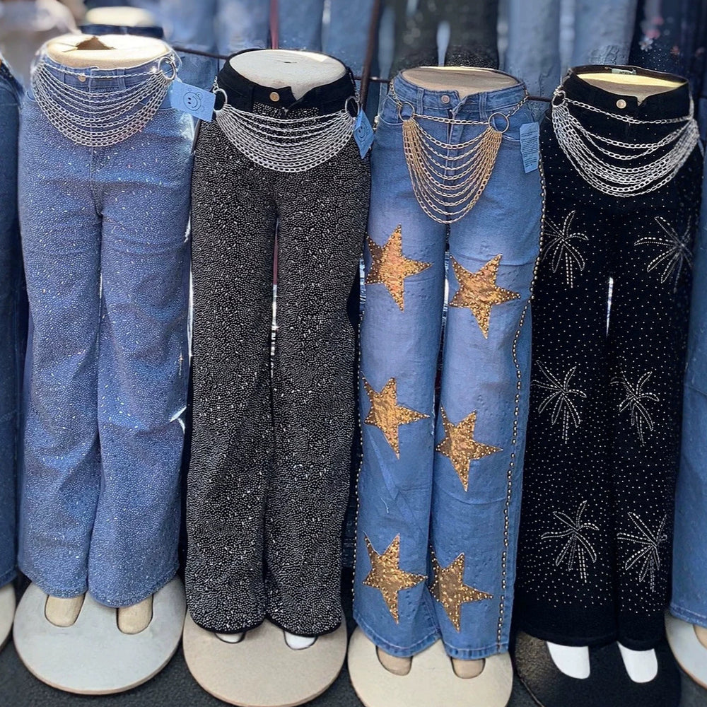 Wide-leg jeans women's jeans ready-made wide-leg sequinpants wholesale boyfriend jeans