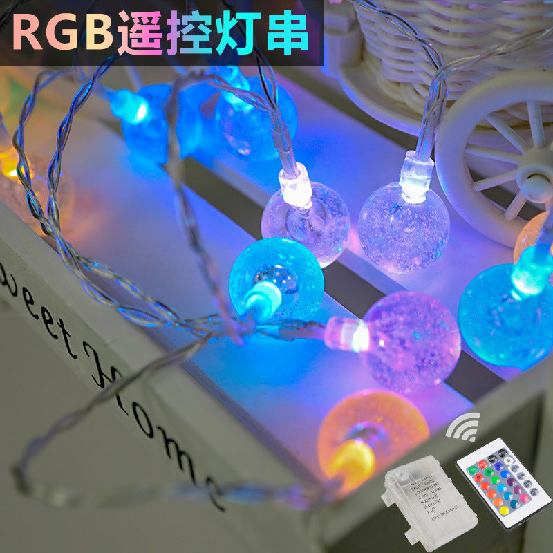 Amazon's new led bubble ball light string RGB colorful simultaneous color change Christmas remote control battery decorative light