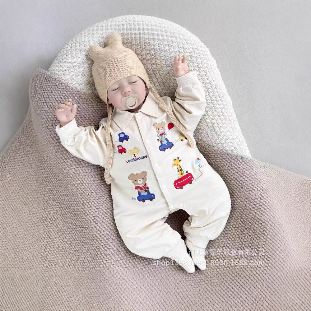 Spring & fall onesie baby cartoon baby clothes long sleeves khaki outing clothes stylish cute super cute crawling clothes khaki