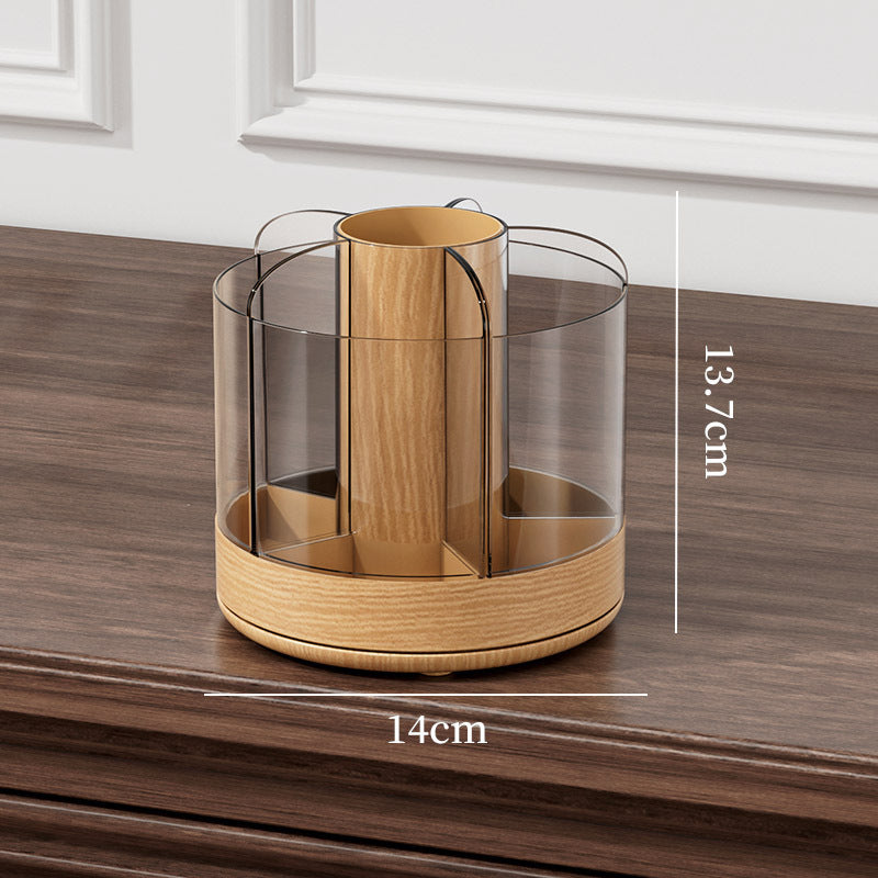 Wooden rotating makeup brush organizer desktop vanity cosmetic lipstick storage rack large capacity pen holder