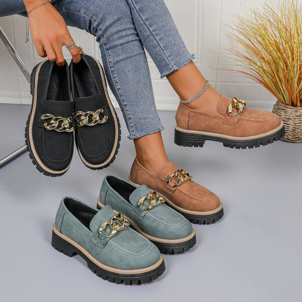 export plus size women's autumn new metal chain chunky sole fashionable versatile casual loafers wholesale