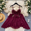 Korean style commute chic pink sweet spaghetti strap dress - women's summer ruched off-shoulder elegant high-end girly dress
