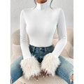 Shipped: women's turtleneck long sleeve bodysuit - ribbed knit with plush cuffs, slim fit autumn/winter top
