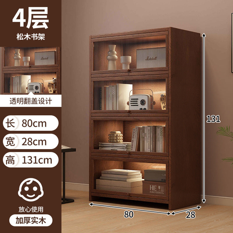 Retro American floor-to-ceiling bookcase Solid wood small cabinet Locker Living room storage Display cabinet Integrated dust rack