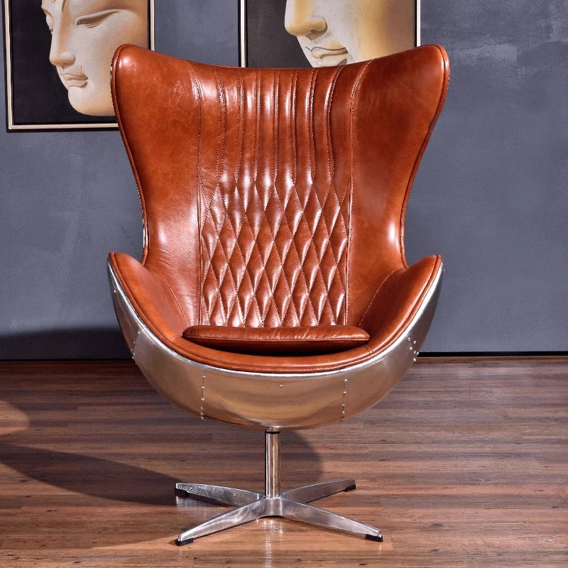 American loft leather egg chair aluminum leather space computer chair designer eggshell chair single retro industrial sofa
