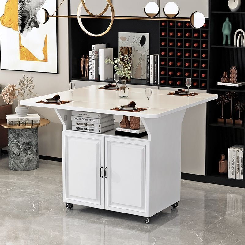 Movable foldable dining table small apartment for home rectangular foldable island table multifunctional storage storage sideboard