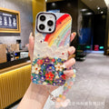 Metal frame suitable for apple 15 mobile phone case iphone17pro blu-ray glue rainbow oil painting flower bracelet