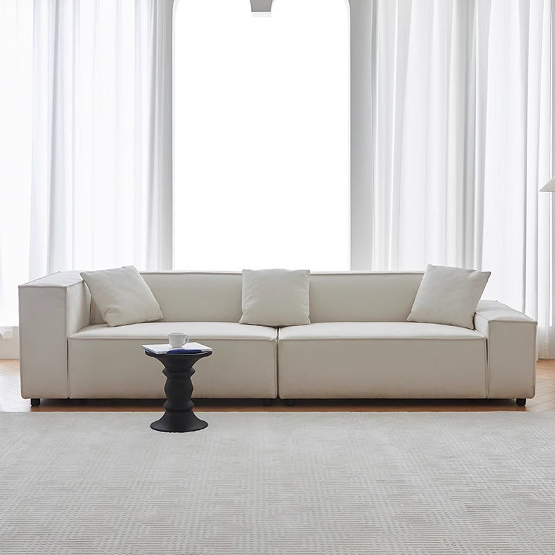 Wabi-sabi style linen three-person fabric sofa small apartment living room b&b tofu block classy cotton and linen cream style removable and washable