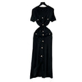 Xiaoxiangfengclassy raw edge v neck short-sleeved knittingdress women's summer waist single-breasted silm long skirt