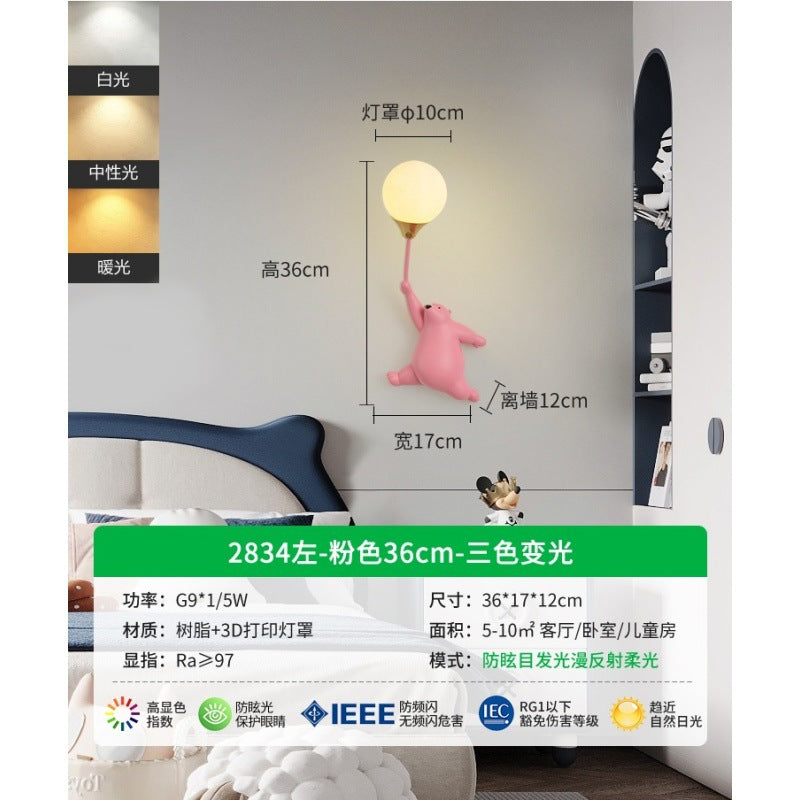 Wall lamp bedside lamp bedroom staircase lamp background wall wall lamp hanging lamp boy girl bear children's room lamp E