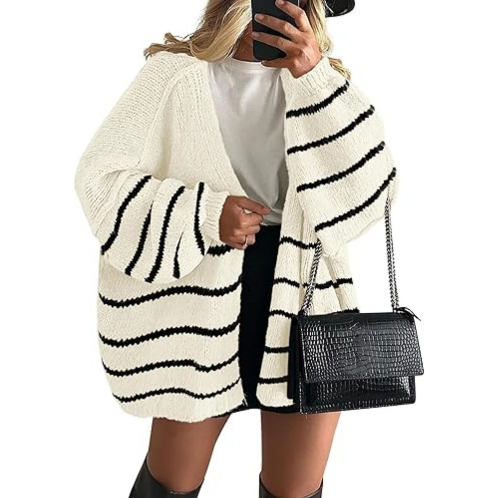 2025 fall/winter new european and american cross-border commute women's knitted top, european and american casual sweater cardigan, loose fit open front