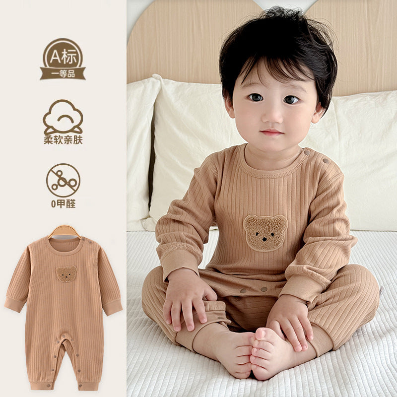 Newborn cotton romper - stylish autumn/winter outfit for baby boys and girls - long sleeve bodysuit for outdoor wear