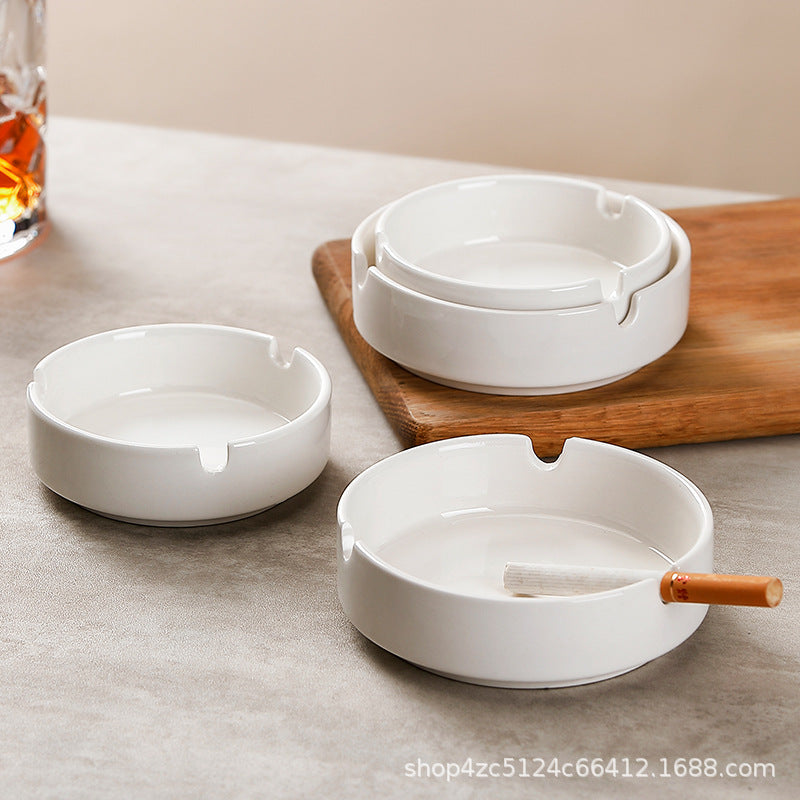 Pure white ceramic ashtray - commercial grade, customizable with logo - ideal for hotels, guesthouses, round bars, ktv lounges, restaurants, and dining establishments