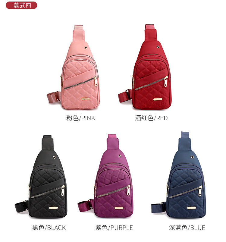 2023 new diagonal span women's breast bag fashion embroidered thread rhombus shoulder messenger bag street nylon simple chest bag