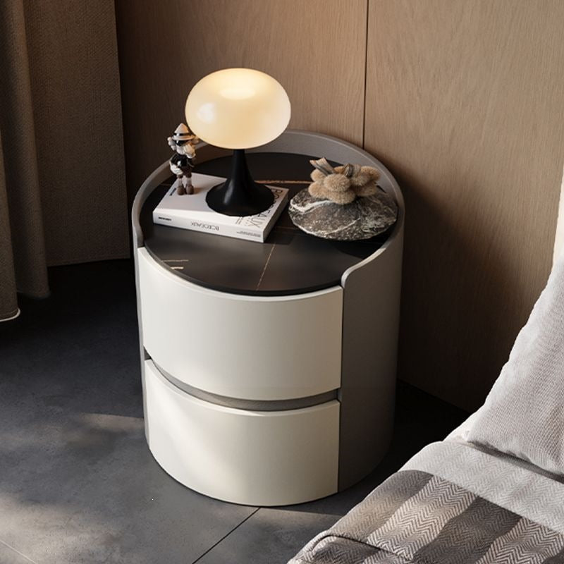 Italian round bedside table solid wood classy sense normcore bedroom slate bedside table casual modern accessible luxury storage cabinet