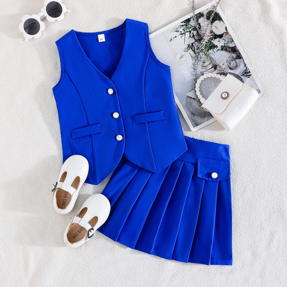 exclusive: girls' preppy summer outfit - red sleeveless vest + pleated skirt, fashionable casual style