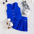 exclusive: girls' preppy summer outfit - red sleeveless vest + pleated skirt, fashionable casual style