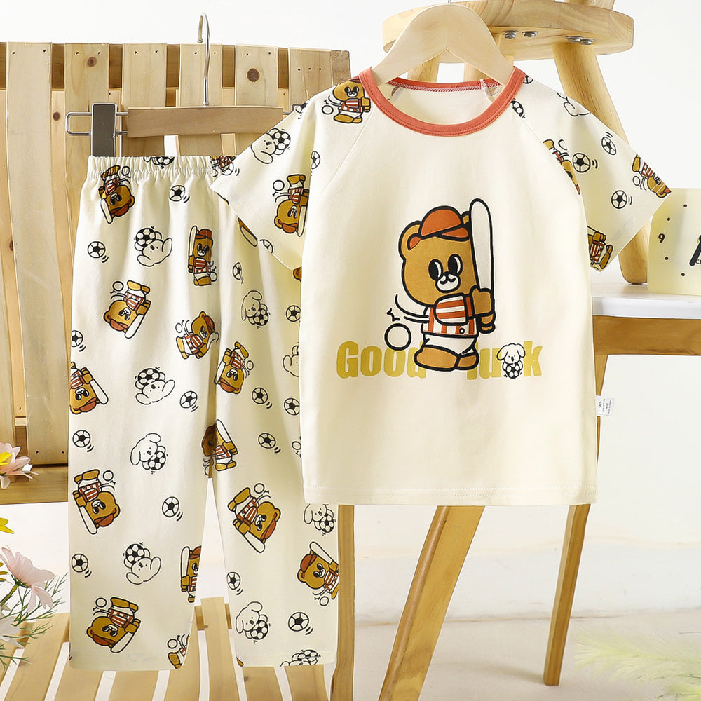 Kids' short-sleeve cotton set: summer t-shirt & pajamas for boys & girls - perfect for home wear and sleepwear