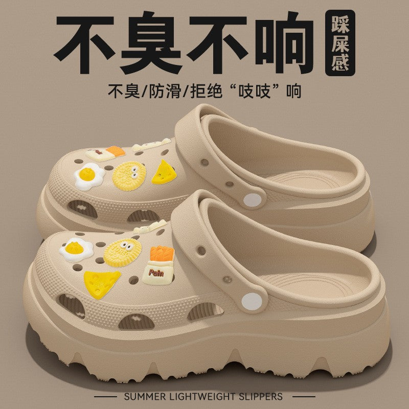 Pregnant women's high heels non-slip soft bottom crocs women's 2025new arrivaloutwearsummerpvcthick sole toe cap slippers