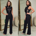 C7038 cross-border   independent station fashionfashion women's solid color sleeveless mesh jumpsuit new