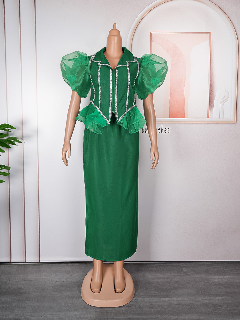 African plus size women's skirt suit cross-border export  new rhinestone patchwork two-piece dress