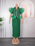 African plus size women's skirt suit cross-border export  new rhinestone patchwork two-piece dress