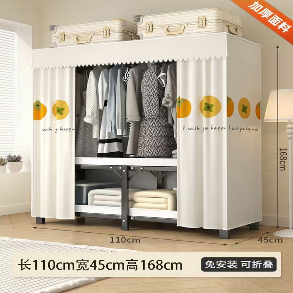 Foldable wardrobe - no assembly required, easy home use, bedroom steel frame, reinforced steel pipes, thickened, durable clothes rack for rental properties