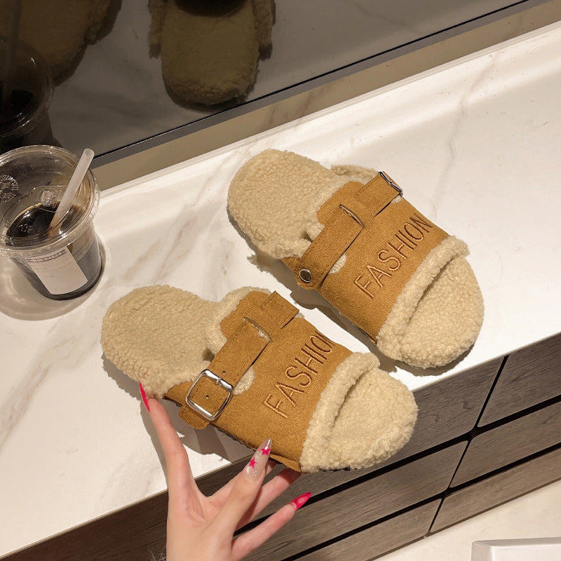 2025 fall/winter new collection: chunky platform fuzzy slippers - korean style, versatile outdoor/indoor wear, warm and cozy plush house slippers