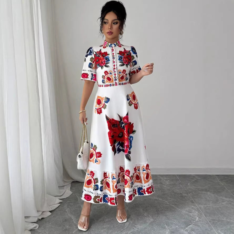 new european and american style printed elegant dress