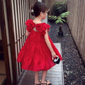 Girls' summer dresses  new style: chic kids' ruffle sleeve princess dress, solid color casual dress for little girls