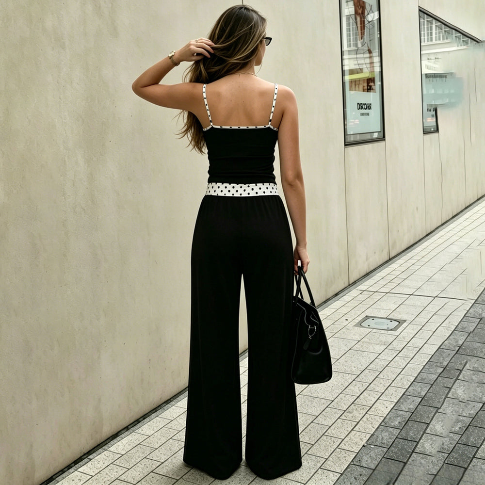 European and american cross-border women's fashion:  summer new sleeveless camisole sexy tank top drawstring polka dot slim-fit pants