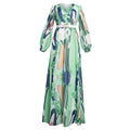 African plus sizeexportnew arrival women's chiffon   v neckprinting large swing long sleevesdress