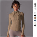 New women's seamless hooded yoga top - long sleeve, quick-dry, zip-up activewear for running and fitness