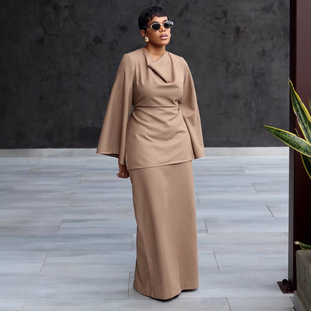 European and american cross-border women's fashion:  summer new arrival - elegant and slim-fitting slit top with high-waisted midi skirt set