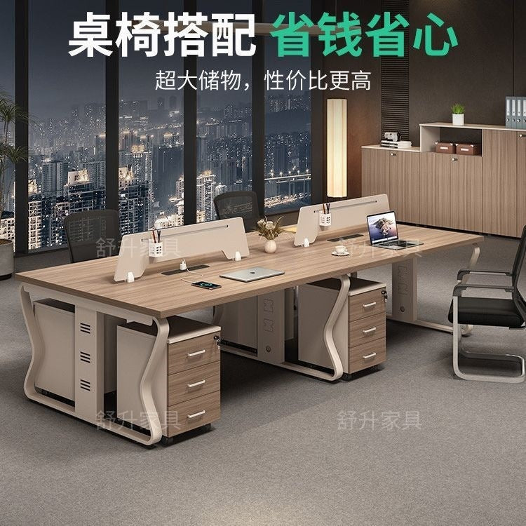 Computer desk and chair set - modern minimalist conference table for meetings, partitioned multi-person office desk for employees