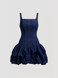 New arrival cross-border fashion denim slim high waist suspender skirt high waistdressbacklessshort