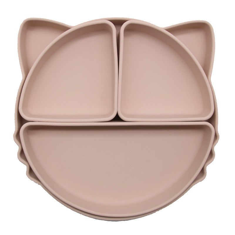 Food grade silicone children's dinner plate, infant complementary food grid dinner plate, cartoon cat easy to clean children's tableware