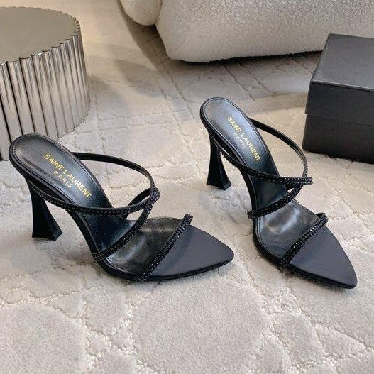 Yangshulin black royal sister high heels women's cross strap rhinestone sexy beautiful sandals with skirt one strap sandals
