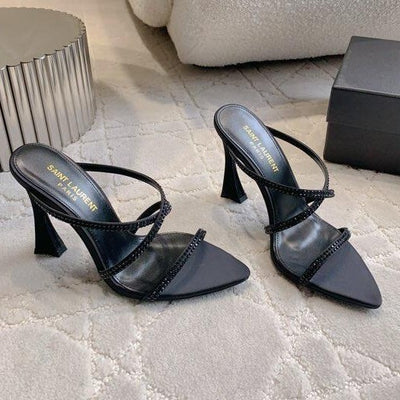 Yangshulin black royal sister high heels women's cross strap rhinestone sexy beautiful sandals with skirt one strap sandals